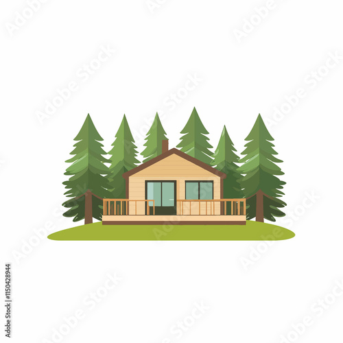  minimal flat A wellness retreat cabin in a serene forested area. flat vector