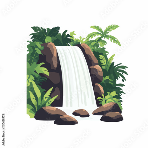  simple A waterfall cascading down rocks in a lush green forest. vector