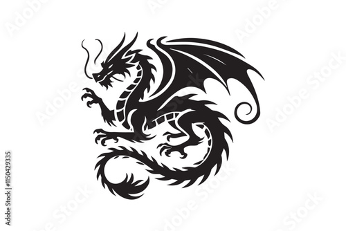 simple dragon black color vector silhouette in white background