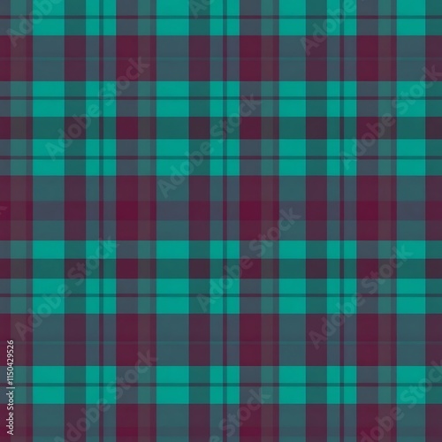 Teal and Burgundy Plaid Pattern: A seamless, elegant pattern featuring a classic plaid design in vibrant teal and rich burgundy hues. Perfect for adding a touch of sophistication to any project. 