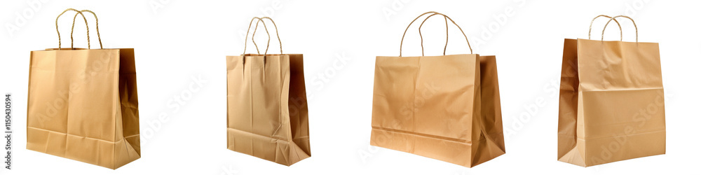Collection of brown paper shopping bags isolated on transparent or white background Collection of brown paper shopping bags isolated on transparent or white background