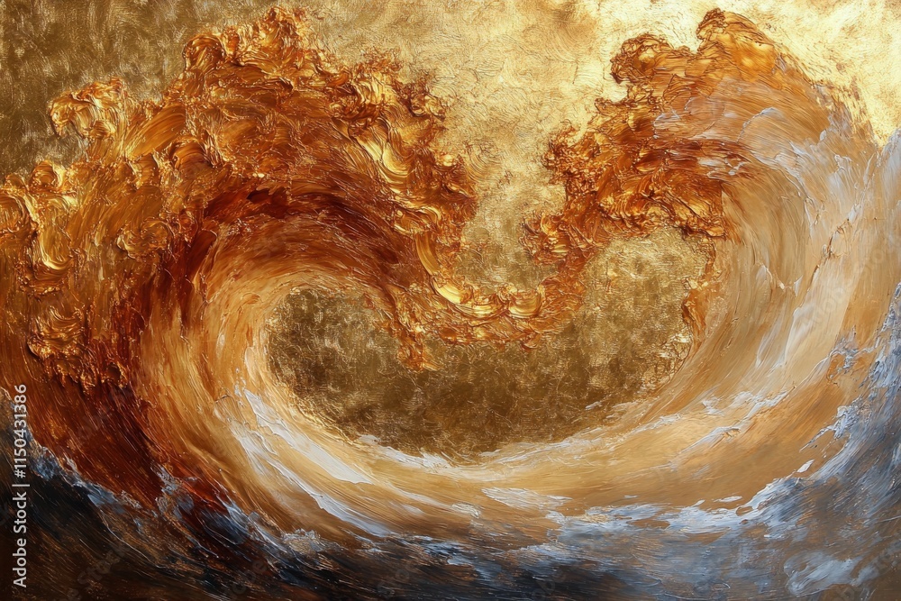Fototapeta premium Dynamic golden waves crashing in an abstract art composition