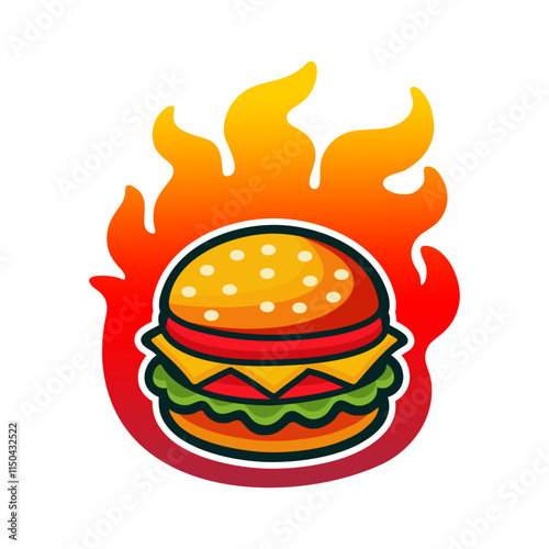 Burger logo vector illustration template simple design icon emblem with fire