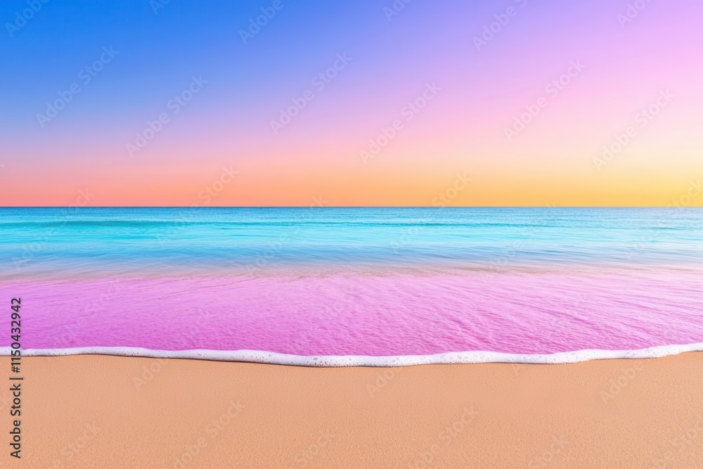 A photostock of a soft golden sunrise over tranquil ocean waves, reflecting pastel hues of pink and orange in the water. High Quality A photostock of a soft golden sunrise over tranquil ocean waves, reflecting pastel hues of pink and orange in the water. High Quality