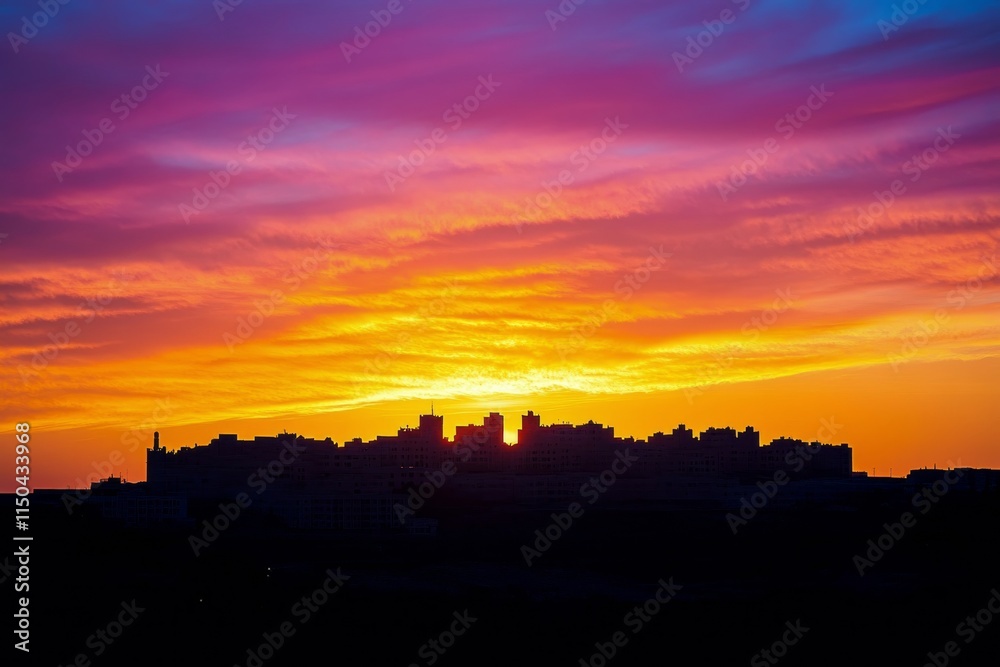 Stunning sunset over a city skyline with vibrant orange and pink hues illuminating the sky Stunning sunset over a city skyline with vibrant orange and pink hues illuminating the sky