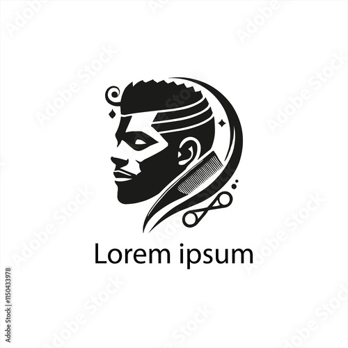 A Black Men Hair Cut Logo Design On White Background