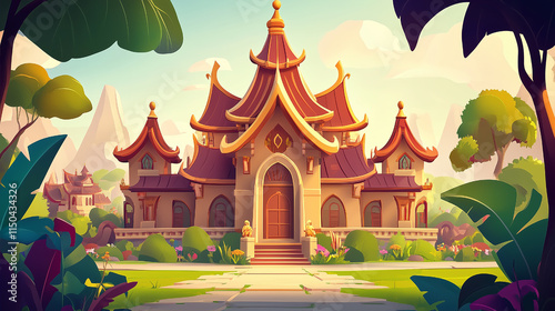 Bright Cartoon-Style Renderings of Majestic Temples