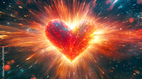A heart bursting with light as radiant streams flow outward into infinite space.