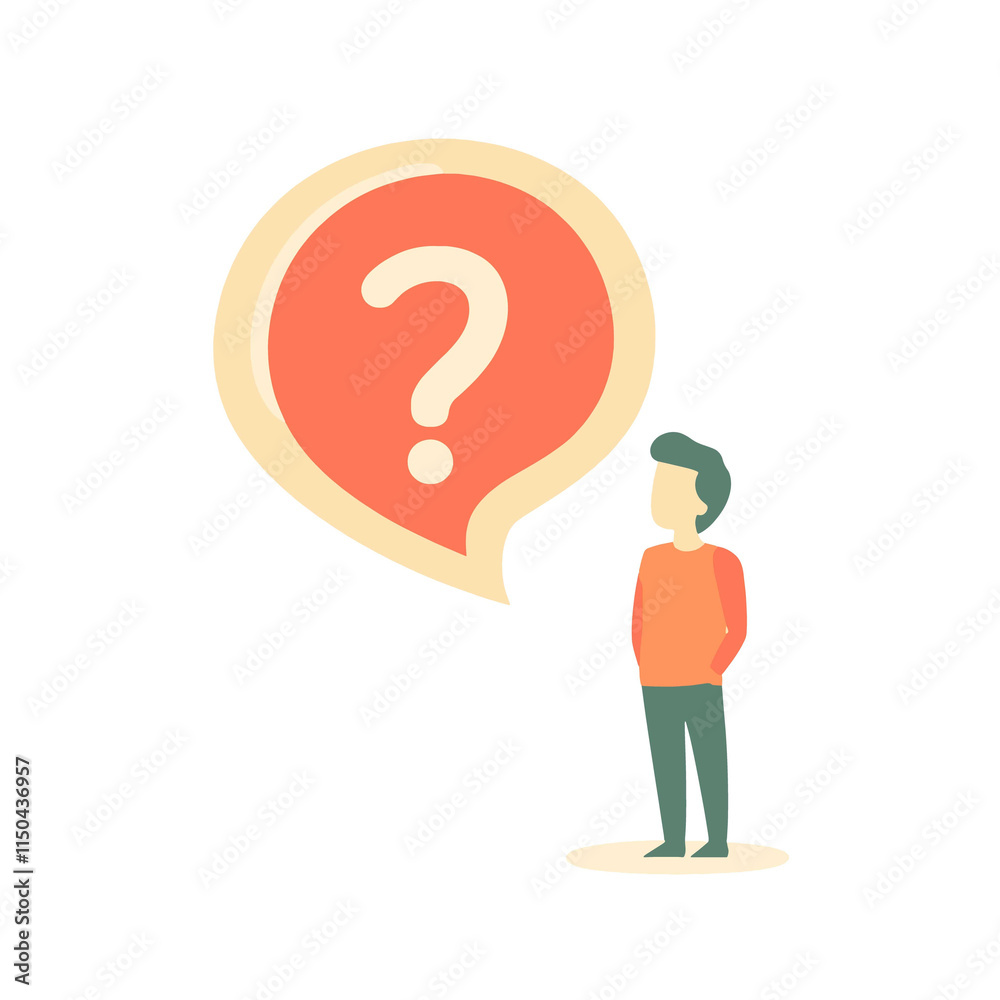 man Standing beside a question mark bubble vector man Standing beside a question mark bubble vector