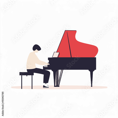 Photography flat person sitting at a piano composing music vector