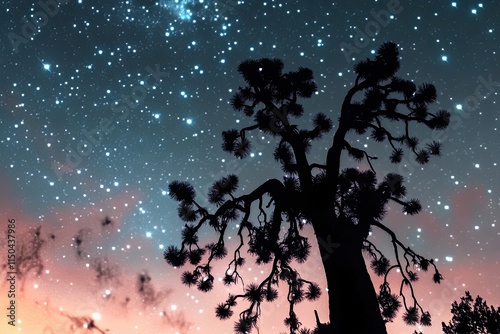 background withs silhouette of tree and stars in sky  photo