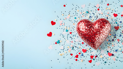 Wallpaper Mural vibrant and playful Valentine Day card featuring large glittery heart surrounded by colorful confetti and smaller hearts Torontodigital.ca