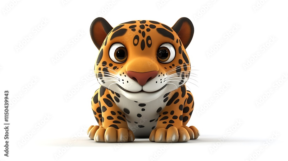 3d cartoon jaguar with smily expression sitting on a white background. 3d cartoon jaguar with smily expression sitting on a white background.