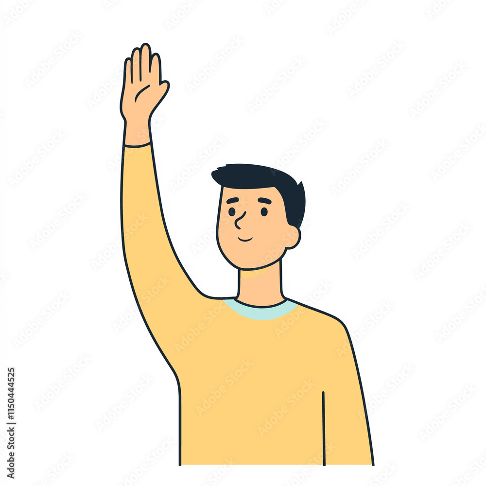 Fototapeta premium simple man Raising hand eager to ask a question vector
