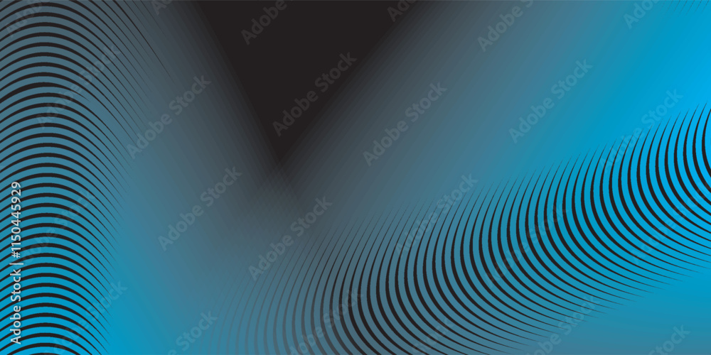 Blue wave curved lines , black background illustration for articles and publications on technological trends and innovations, covers of technological magazines. Blue wave curved lines , black background illustration for articles and publications on technological trends and innovations, covers of technological magazines.