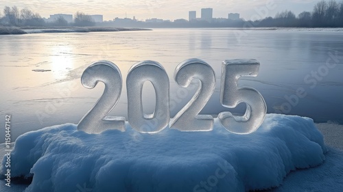 Wallpaper Mural Ice sculptures on frozen lakes, 2025 New Year's greetings, realistic style Torontodigital.ca