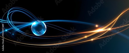 Abstract Globe with Flowing Light Lines on a Dark Background