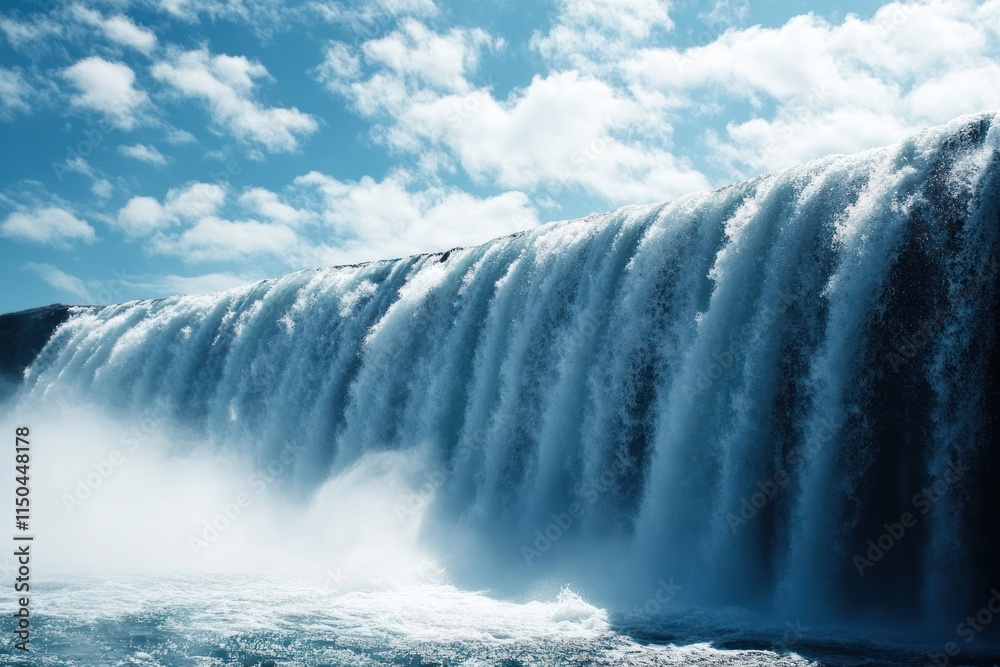 Majestic Waterfall Cascading Under a Blue Sky Majestic Waterfall Cascading Under a Blue Sky