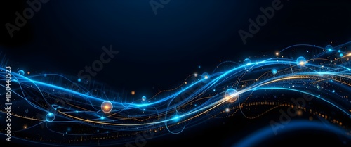 Dynamic Blue and Gold Light Waves with Connecting Spheres on Dark