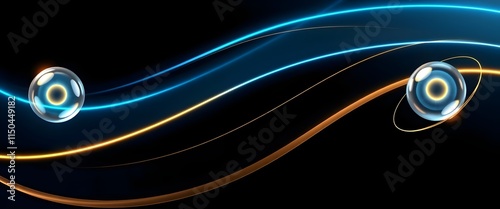 Abstract Glowing Spheres with Orbiting Light Trails on Black Field