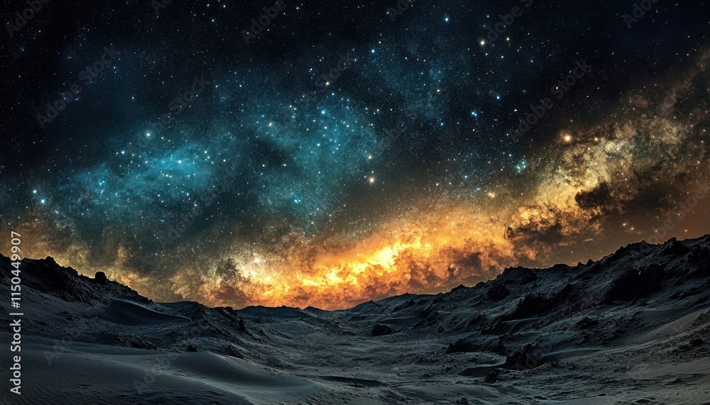Fototapeta premium Starry Night Sky Over Desolate Alien Landscape