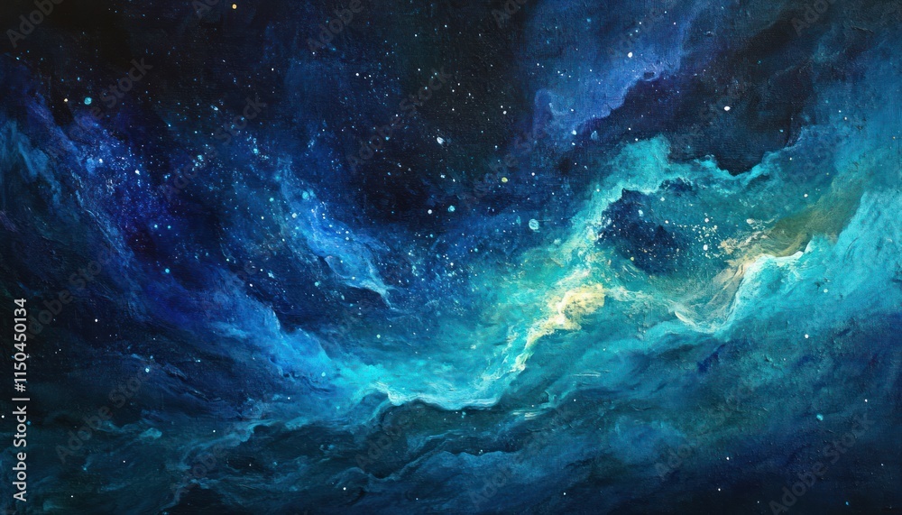 Abstract Celestial Painting Deep Blue Nebula Space Art Abstract Celestial Painting Deep Blue Nebula Space Art