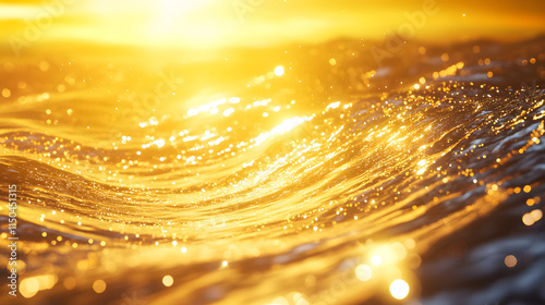 A radiant ocean of light named Ladesha with glowing waves that shift between sapphire and gold.