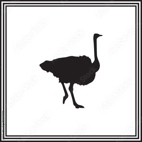 A clean bold silhouette of an ostrich on a white background.