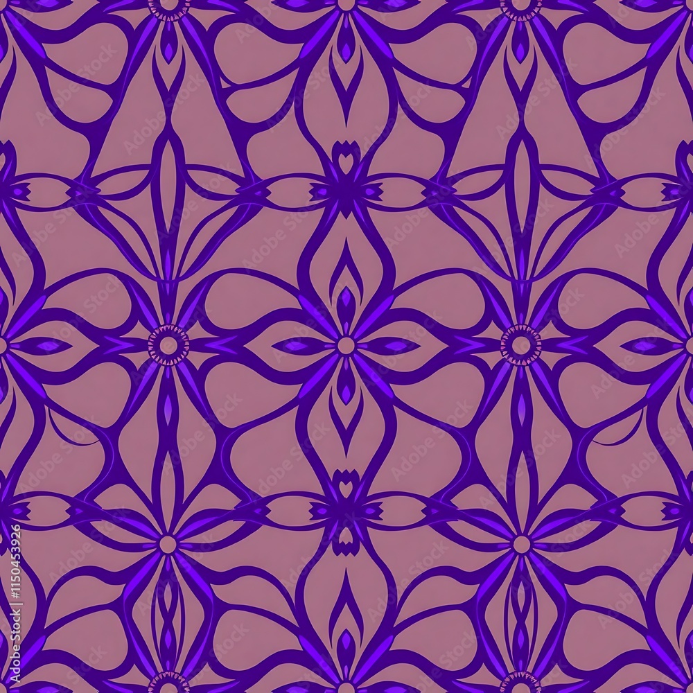 Fototapeta premium Purple Floral Pattern: A seamless pattern of purple flowers on a pink background. Perfect for digital prints, fabric design, or a touch of elegance in your project. 