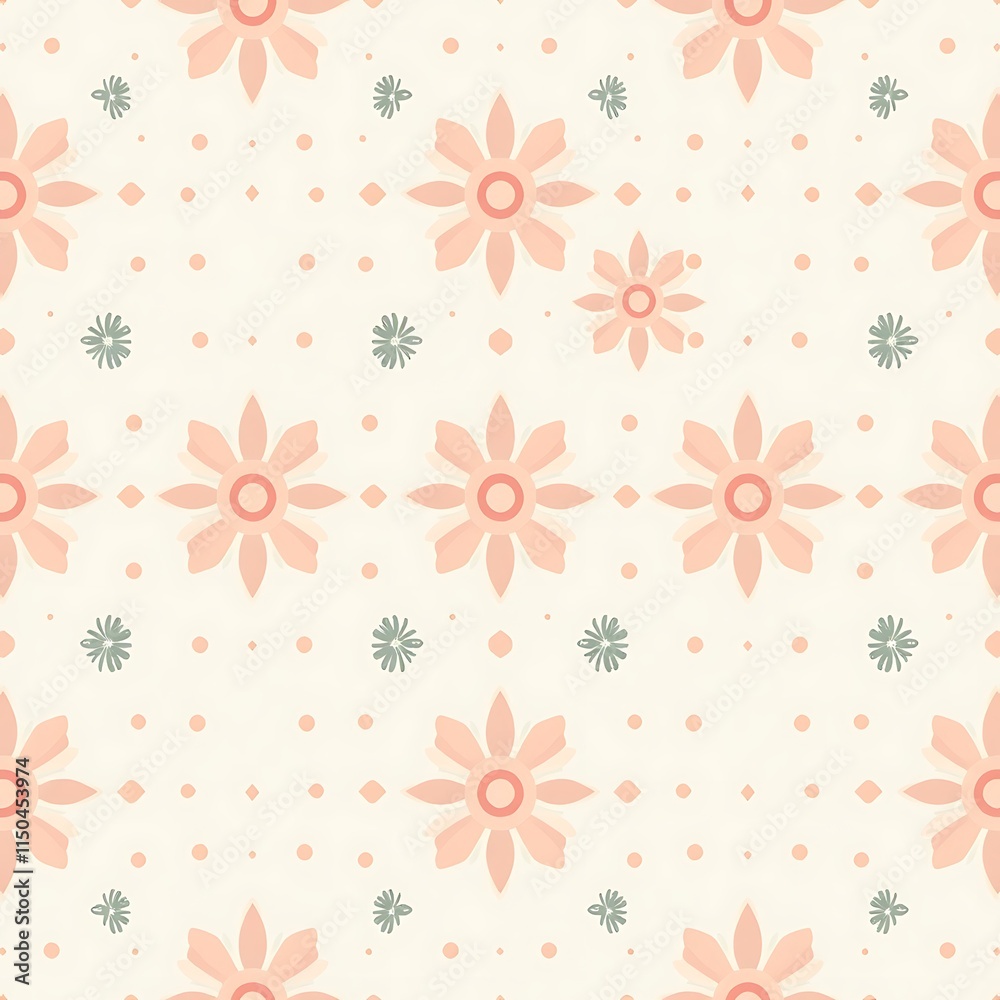Peach Blossom Pattern: A delicate and charming seamless pattern featuring soft peach blossoms and subtle grey-green accents on a creamy background. Peach Blossom Pattern: A delicate and charming seamless pattern featuring soft peach blossoms and subtle grey-green accents on a creamy background.