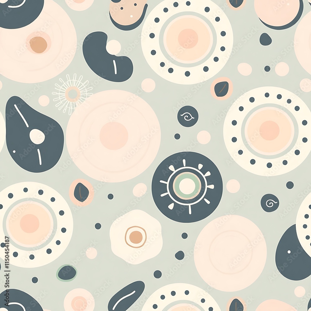 Fototapeta premium Abstract Organic Circles Seamless Pattern: A minimalist yet stylish design featuring abstract organic shapes in soft pastel colors. Perfect for adding a touch of modern art to your projects.