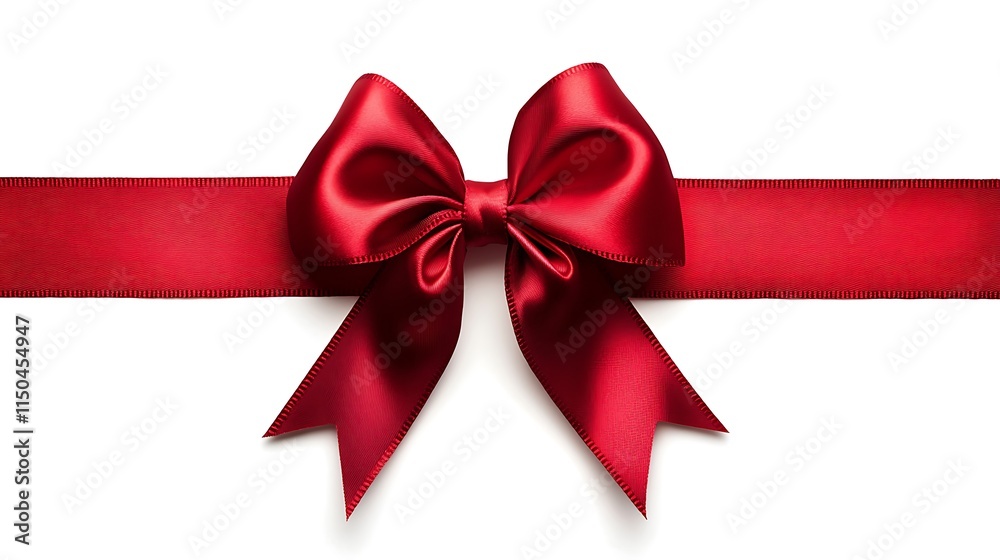Fototapeta premium Red satin ribbon bow isolated on white background.