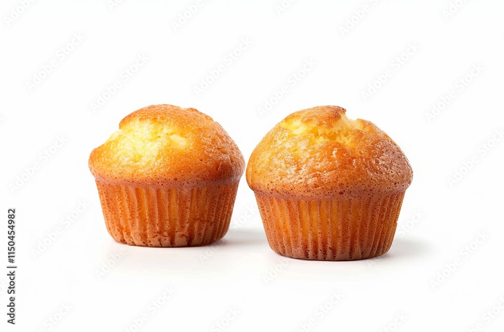 Muffins isolated on a white background, a studio shot of two delicious muffins with golden tops and glaze muffin isolated on white background Muffins isolated on a white background, a studio shot of two delicious muffins with golden tops and glaze muffin isolated on white background