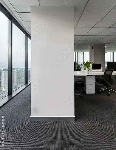 Generated image Modern office with blank wall for mockup template