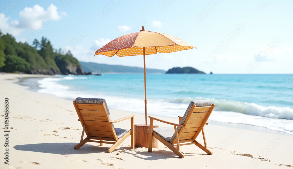 beach chairs and umbrella on the beach beach chairs and umbrella on the beach