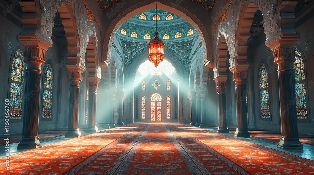 Obraz premium The interior of an Islamic mosque symbolizes religion, cultural heritage, and the architectural grandeur of religious spaces