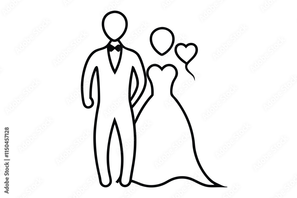 Wedding couple icon line art vector illustration Wedding couple icon line art vector illustration