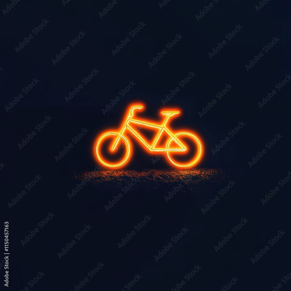 A bright orange neon bicycle silhouette against a dark background.