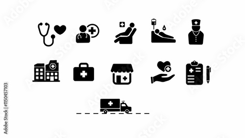 Medical accessories icon set, medical health insurance equipment icon set. medical concept icon illustration background.