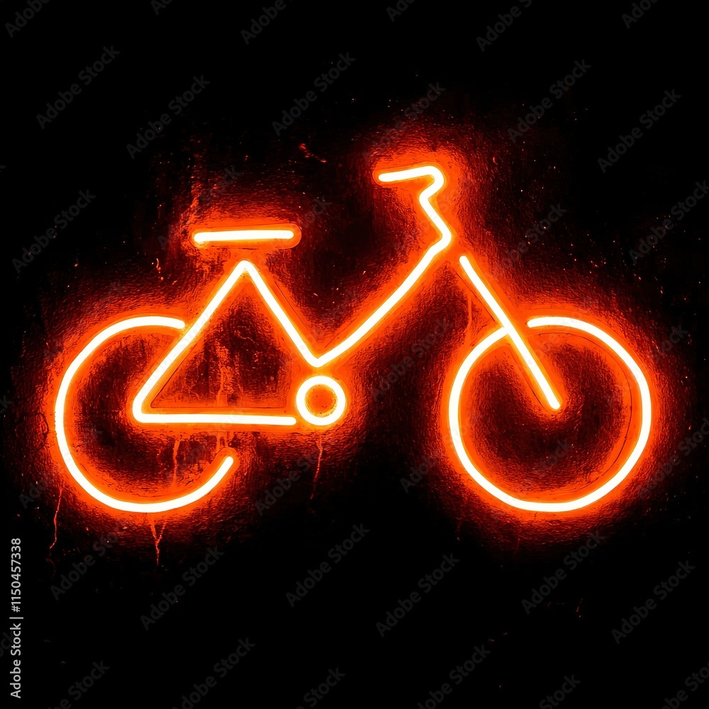 A glowing neon bike icon is shown in orange against a black background. The image is one of several similar icons in a set.