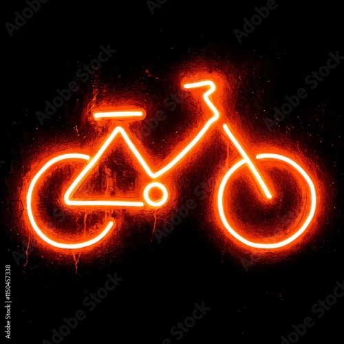 Obraz na płótnie A glowing neon bike icon is shown in orange against a black background. The image is one of several similar icons in a set. w salonie