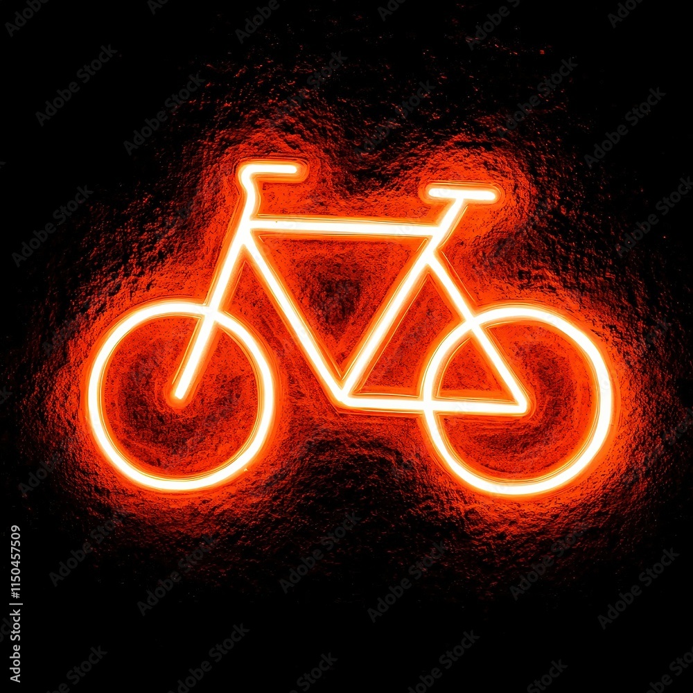 A glowing neon bike icon is shown in orange against a black background. The image is one of several similar icons in a set.