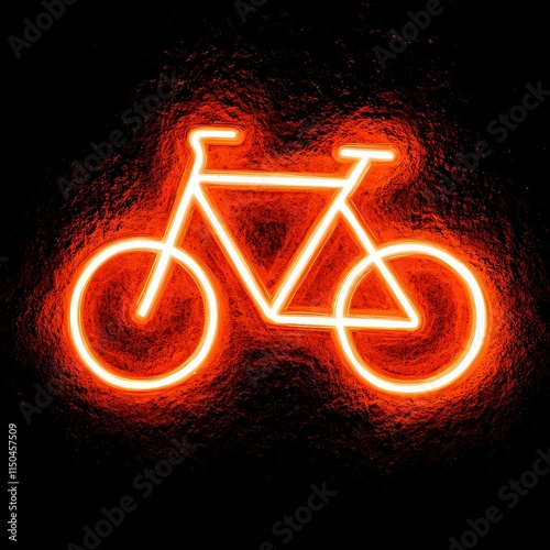 Obraz na płótnie A glowing neon bike icon is shown in orange against a black background. The image is one of several similar icons in a set. w salonie