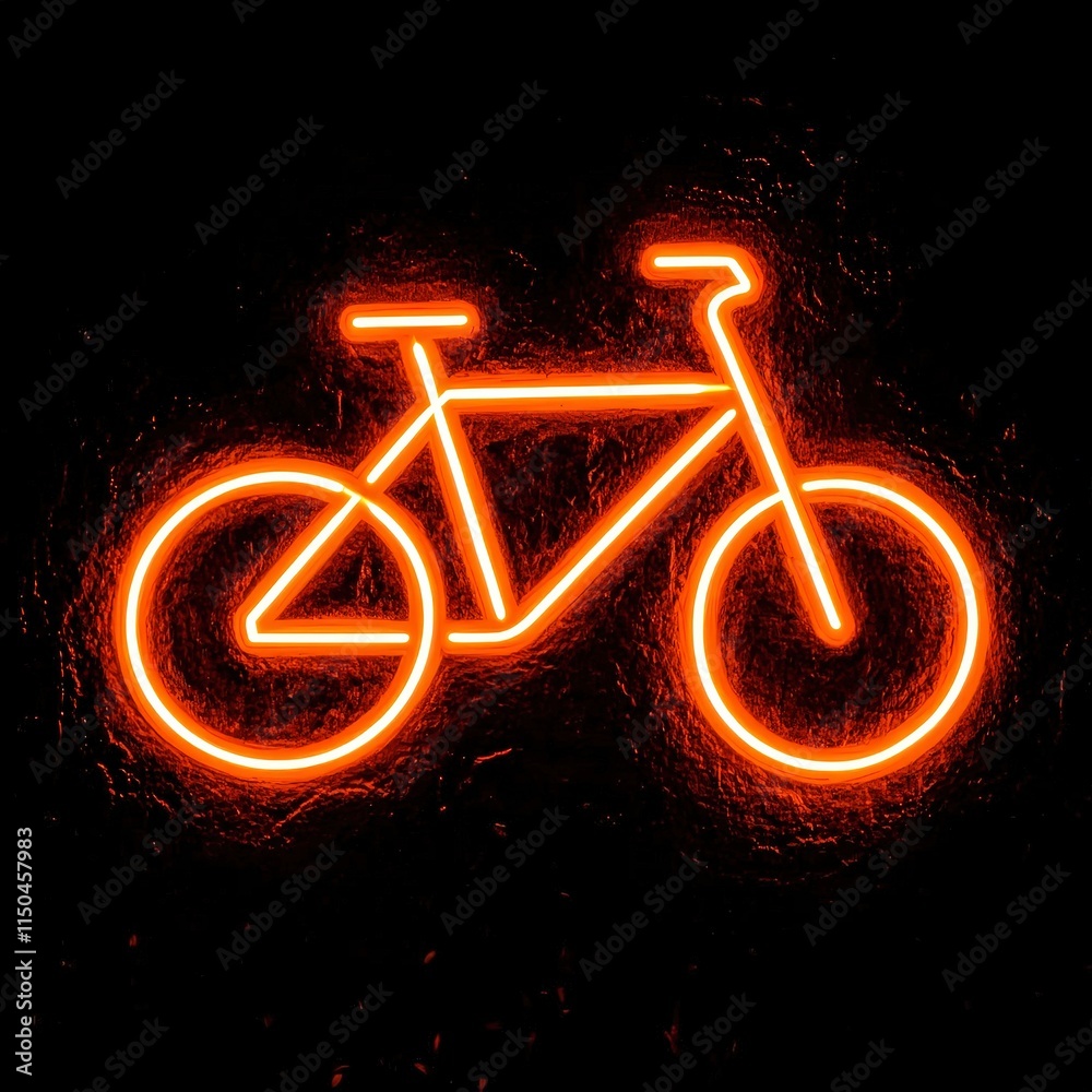 A bright orange neon bicycle silhouette against a dark background.