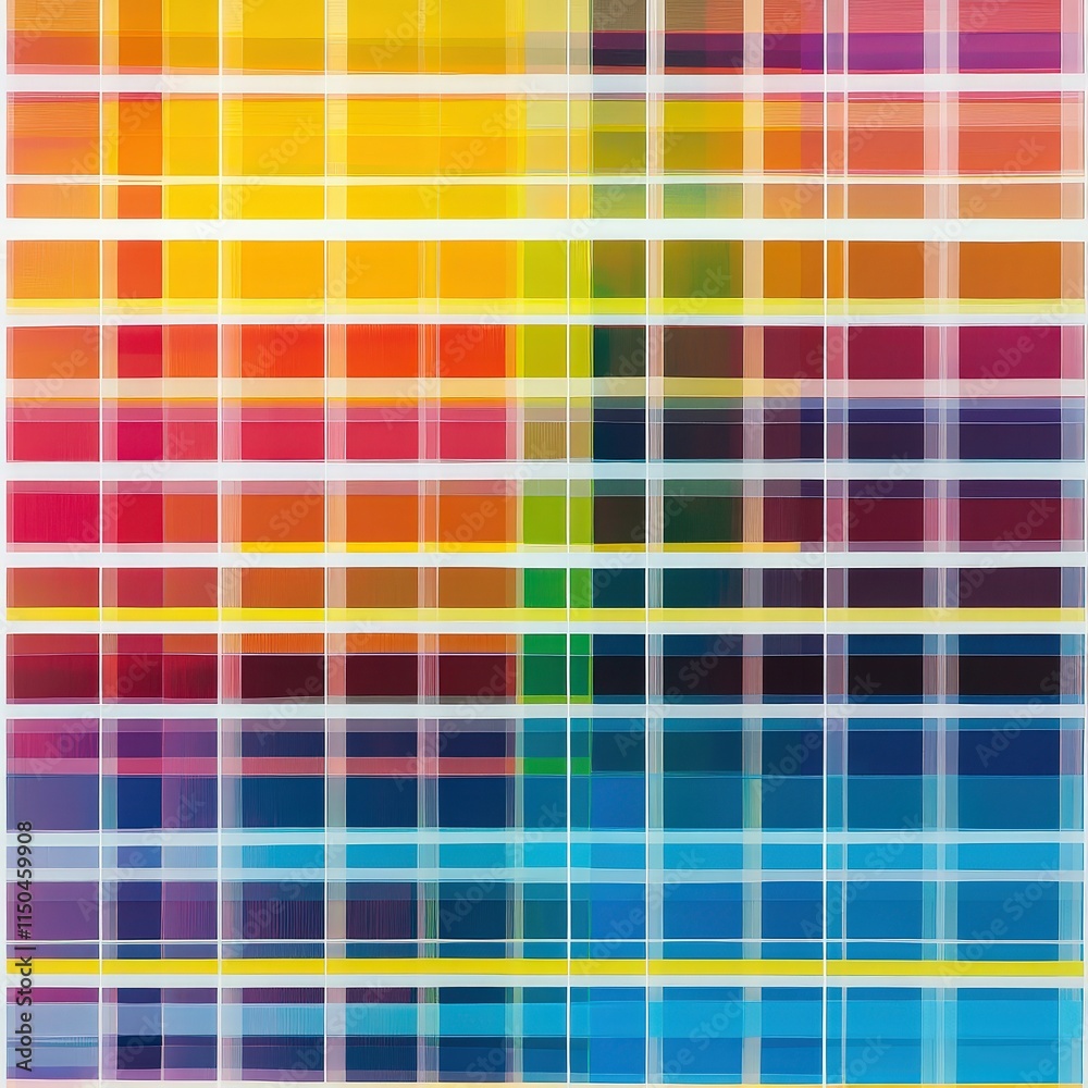A grid of many small, colorful rectangles. Colors range from teal to pink.