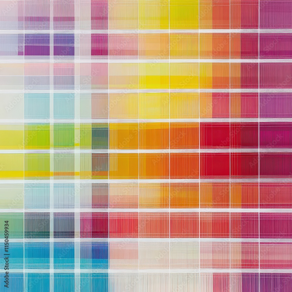 A grid of many small, colorful rectangles. Colors range from teal to pink.