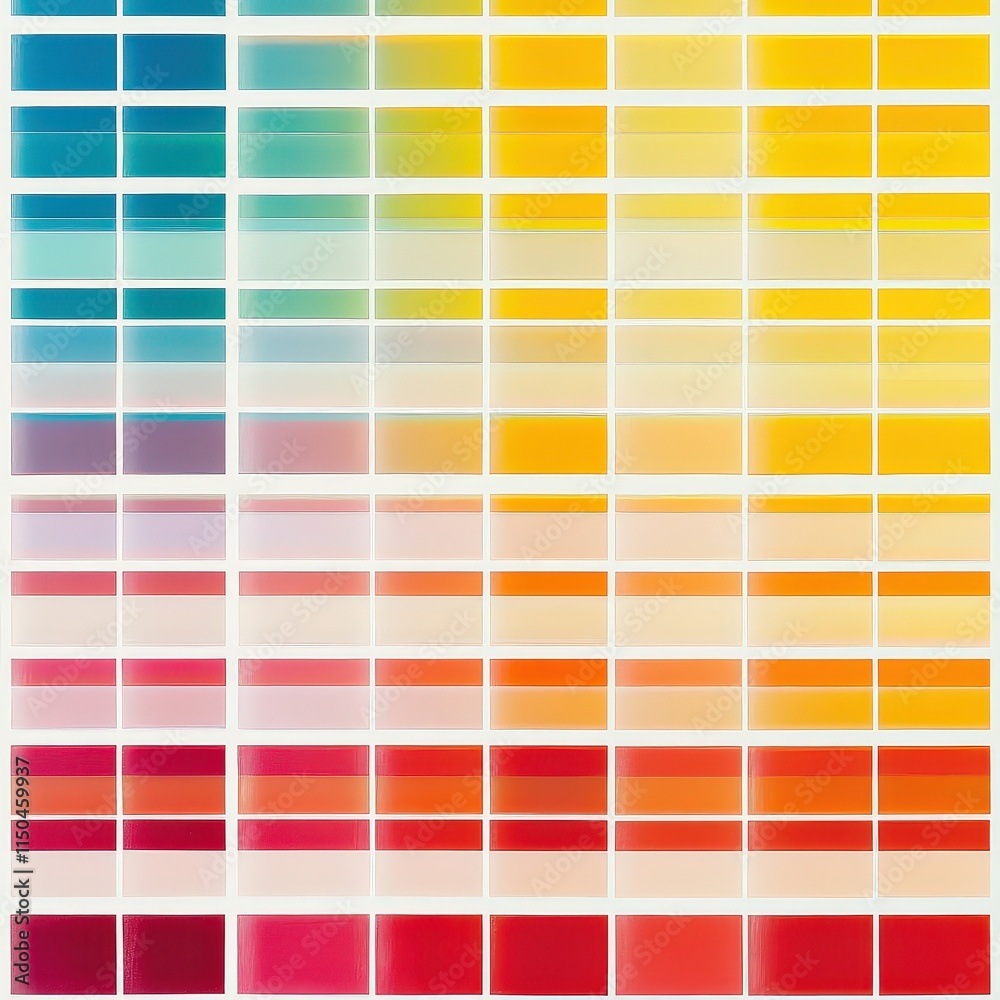 A grid of many small, colorful rectangles. Colors range from teal to pink.