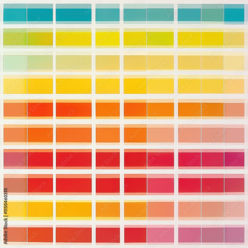 A grid of many small, colorful rectangles. Colors range from teal to pink.