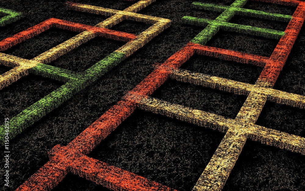 Colorful Grid Patterns Created on a Dark Surface for an Engaging Outdoor Game Showcase Creativity and Fun in a Community Setting Colorful Grid Patterns Created on a Dark Surface for an Engaging Outdoor Game Showcase Creativity and Fun in a Community Setting