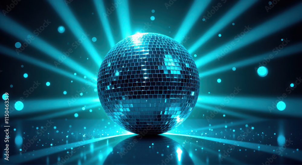 Obraz premium disco ball with bright Teal beams of light creating a dazzling light pattern
